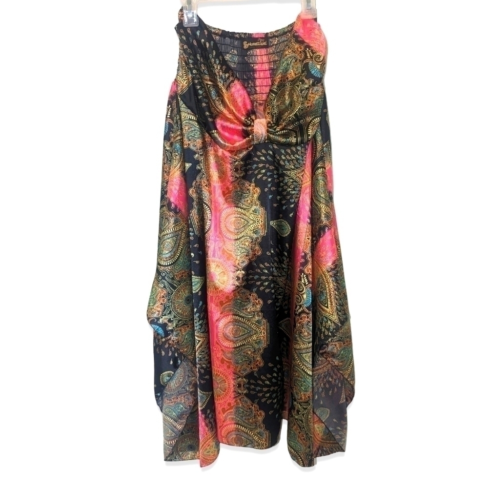 4/$25 BUNDLE SALE!! SHORELINE Y2K HANDKERCHIEF PAISLEY STRAPLESS SWEETHEART MIDI